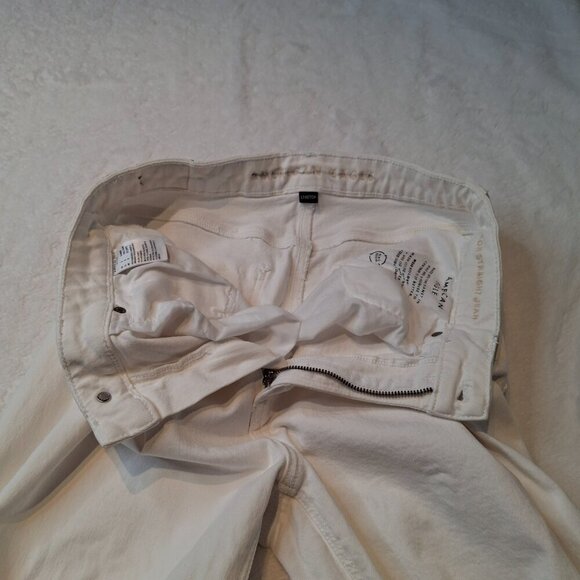 American Eagle Mom Straight Jean Sz 8 X-Short 5 Pocket Distressed Neutral Boho - Picture 8 of 16